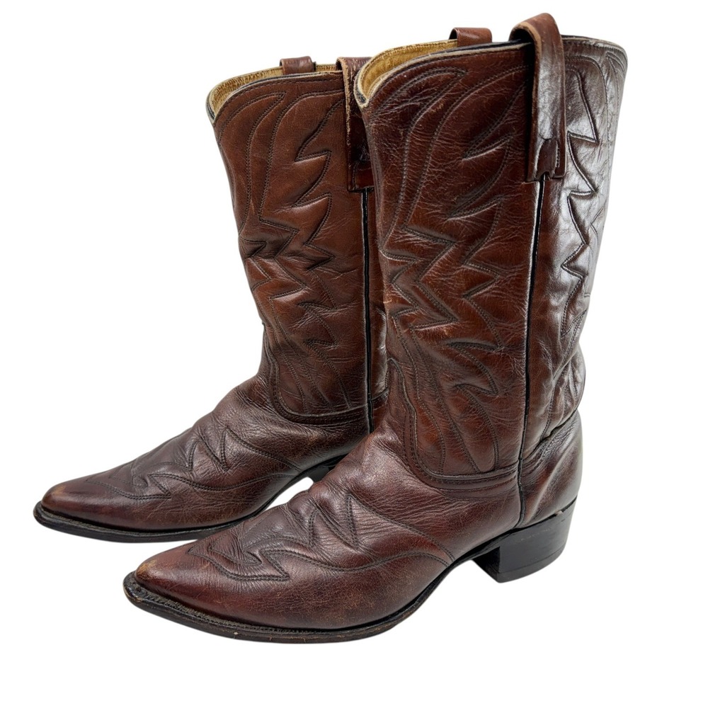 Durango Stovepipe Western‎ Cowboy Boots Mens 11D VTG Brown Leather Pointed Toe